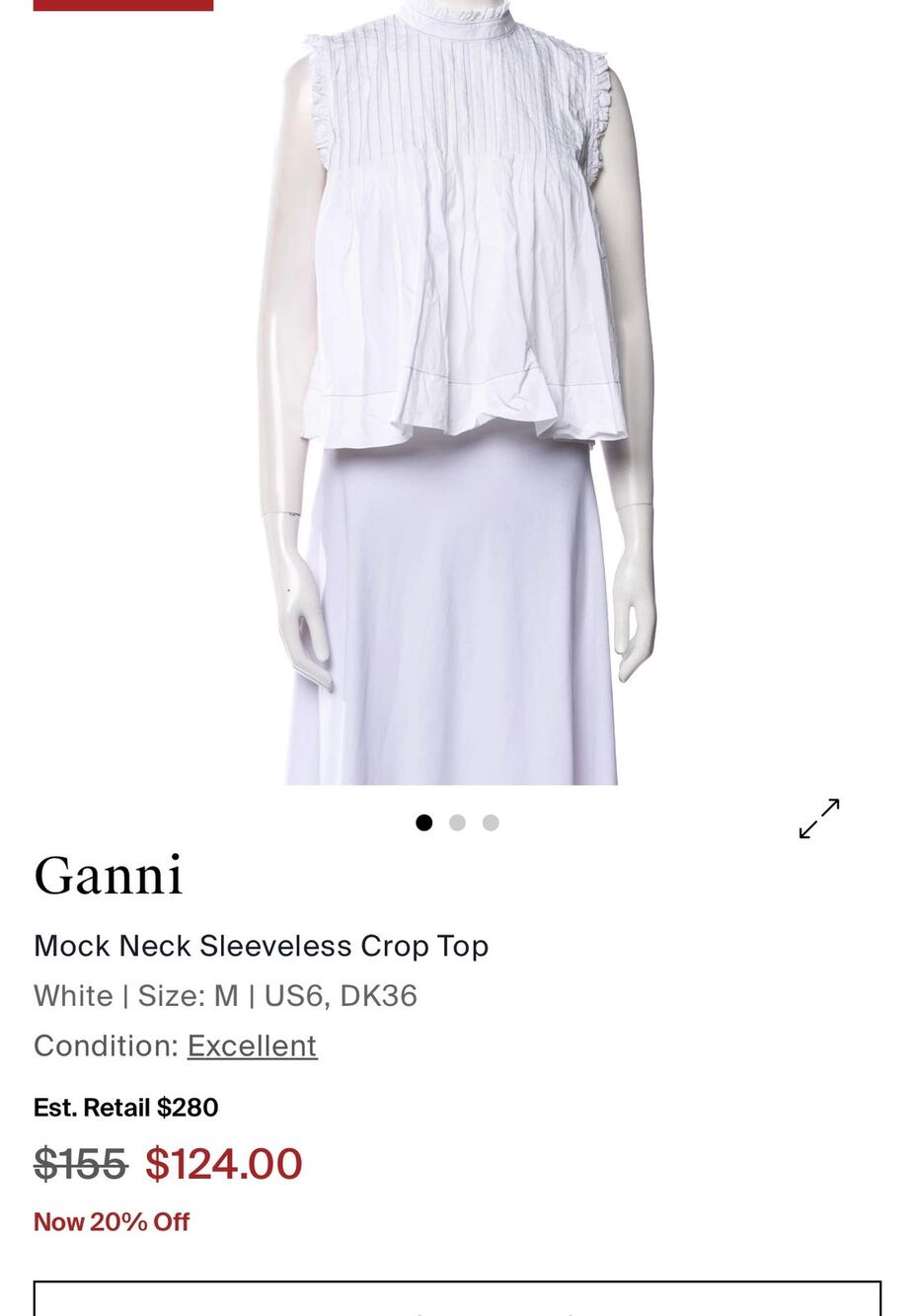 Ganni White Pintucked Ruffle Mock Neck Back Button Up Babydoll Blouse Top